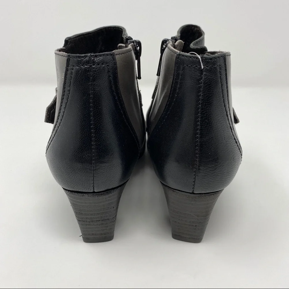 Fidji V310 leather point toe buckle ankle booties